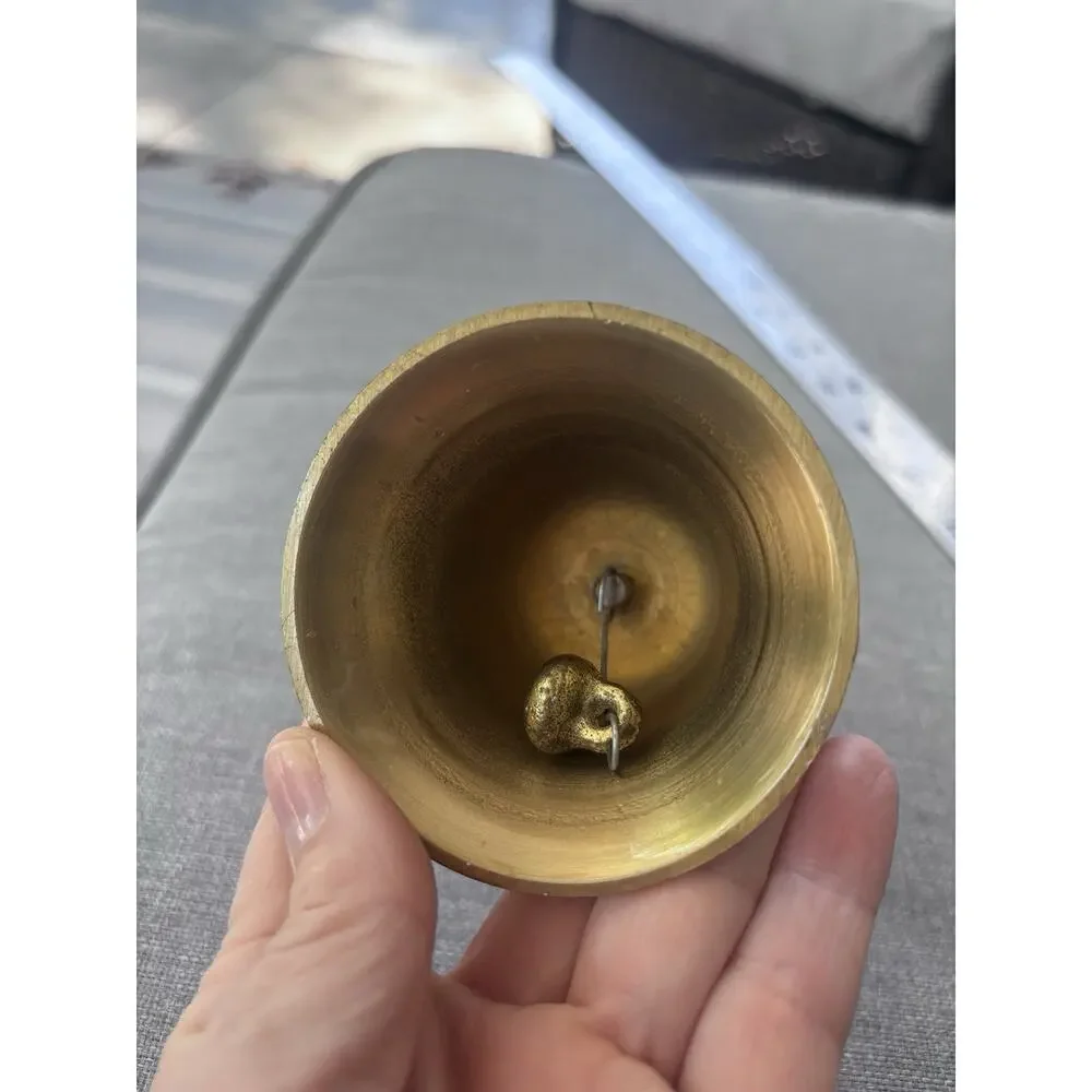 Vintage Solid Brass Hand Bell with Black Wooden Handle for School Teacher Bell